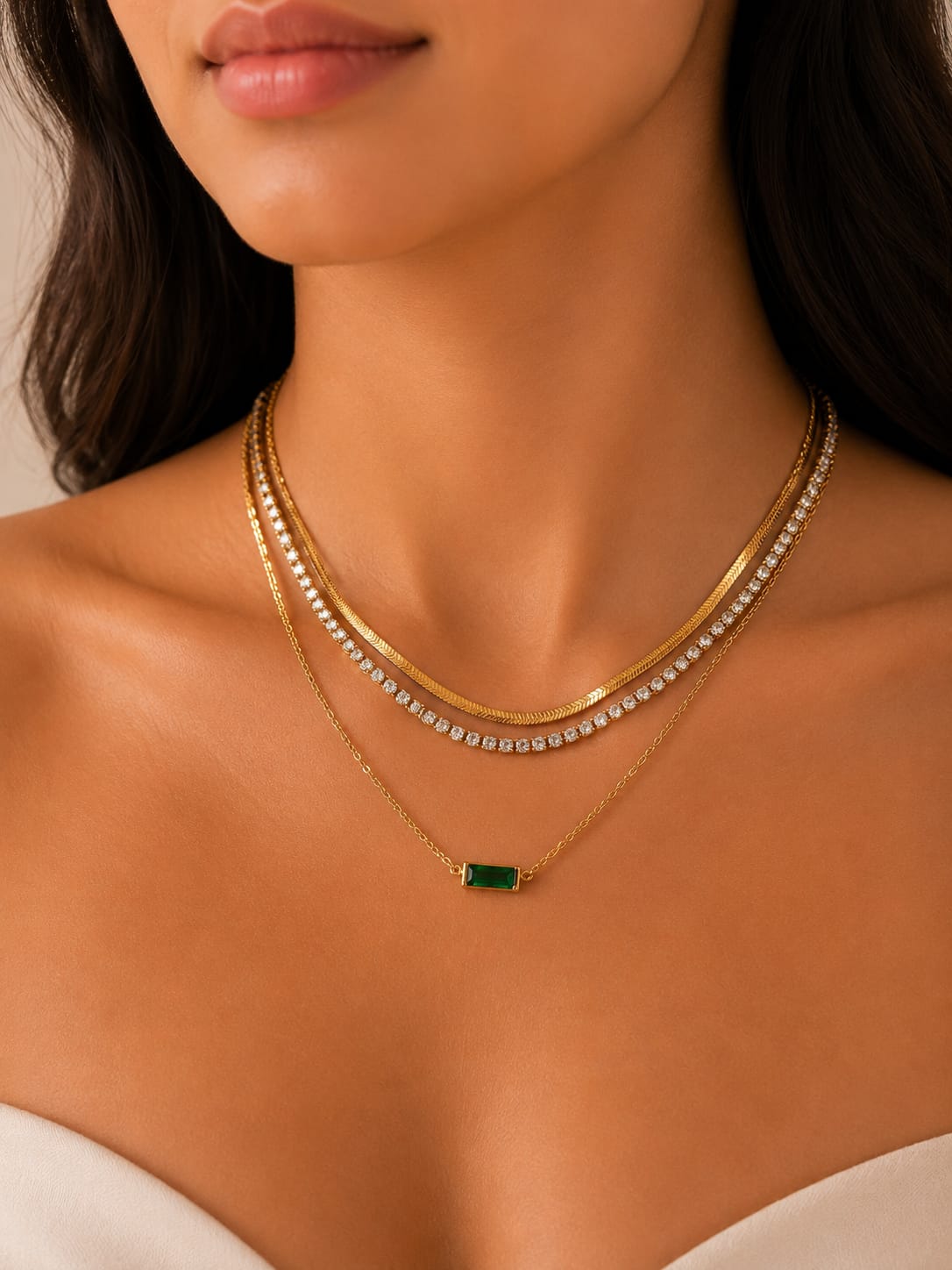 Snake Three Layered Diamond Stone Necklace (Anti Tarnish) - Nimé By Shop Trendys
