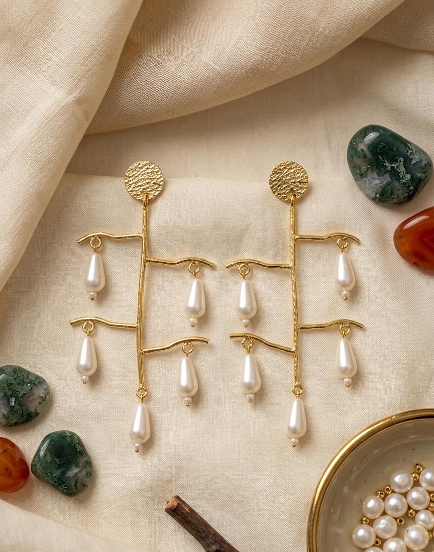 White Hanging Nest Hanging Designer Earrings - Nimé By Shop Trendys