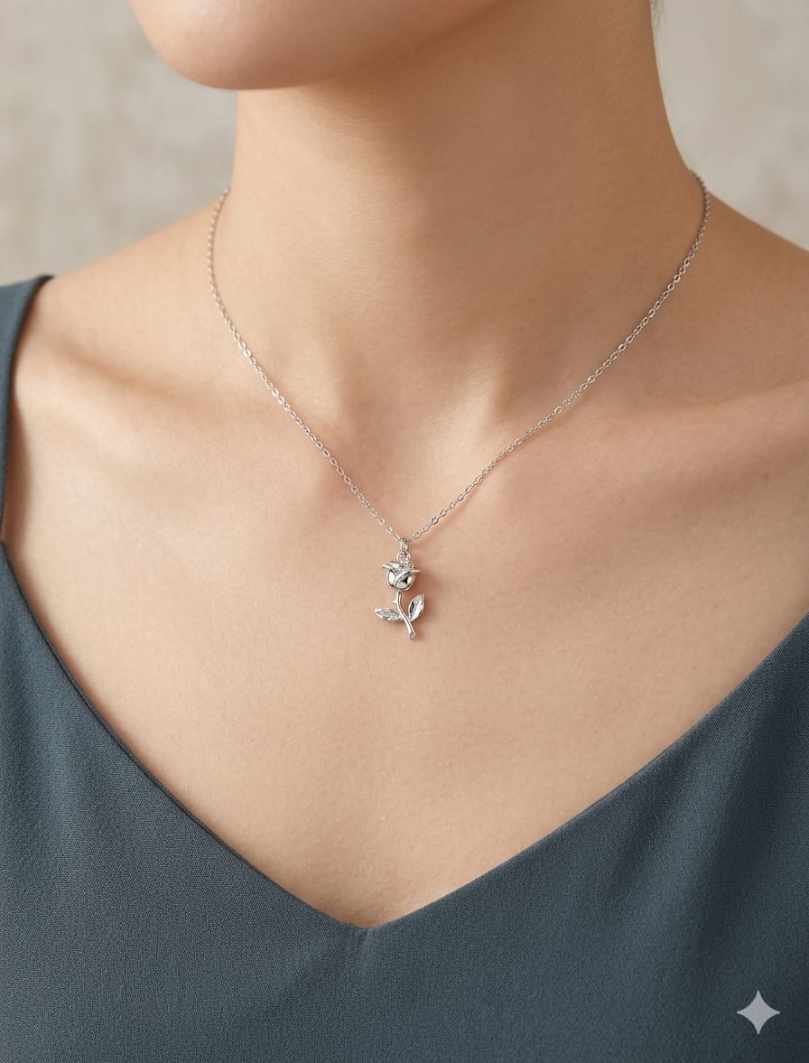 Silver Rose Necklace (Anti Tarnish) - Nimé By Shop Trendys