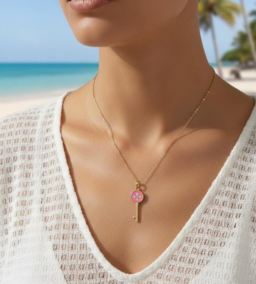 Women Enamel Key Necklace (Anti Tarnish)