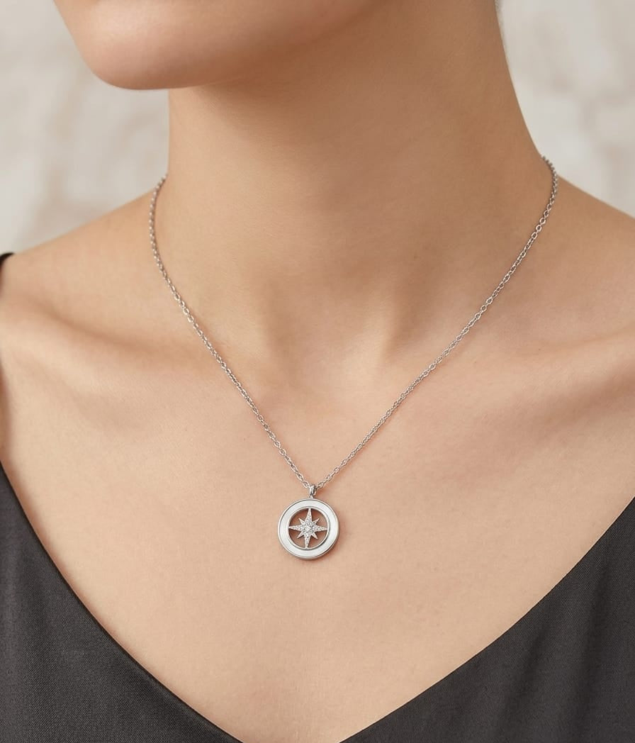 Silver Circle Compass Necklace (Anti Tarnish) - Nimé By Shop Trendys