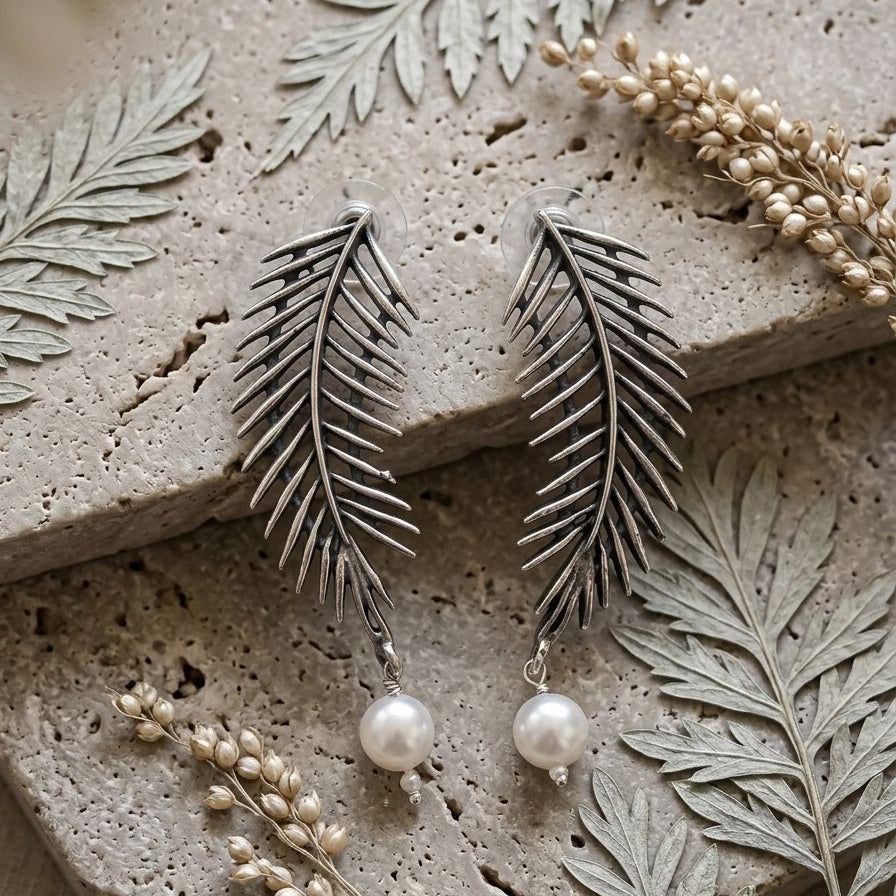Leaf Pearl German Silver Drop Earring - Nimé By Shop Trendys