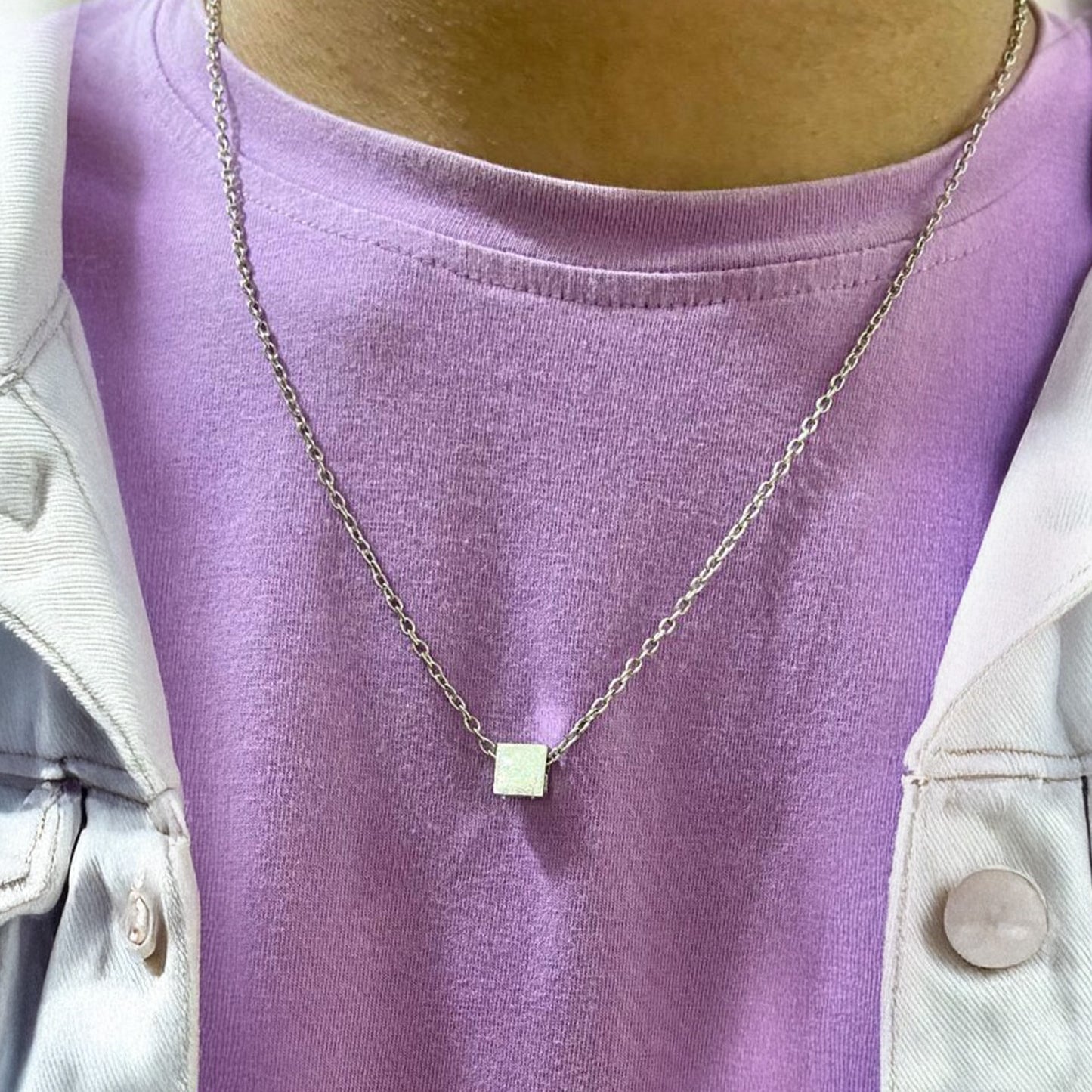 Men Minimal Square Silver Chain Necklace