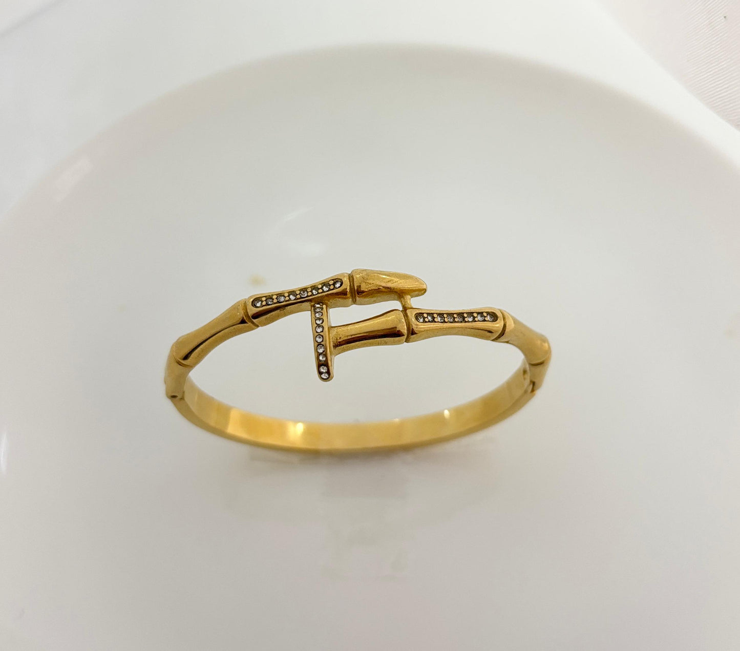 Golden Sparkle Bamboo Nail Women Kada Bracelet (Anti Tarnish)