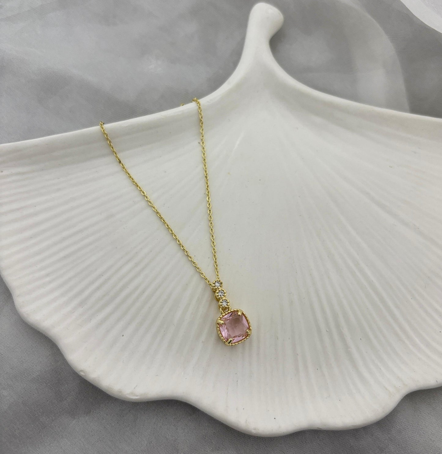 Square Stone Diamond Necklace (Anti Tarnish)