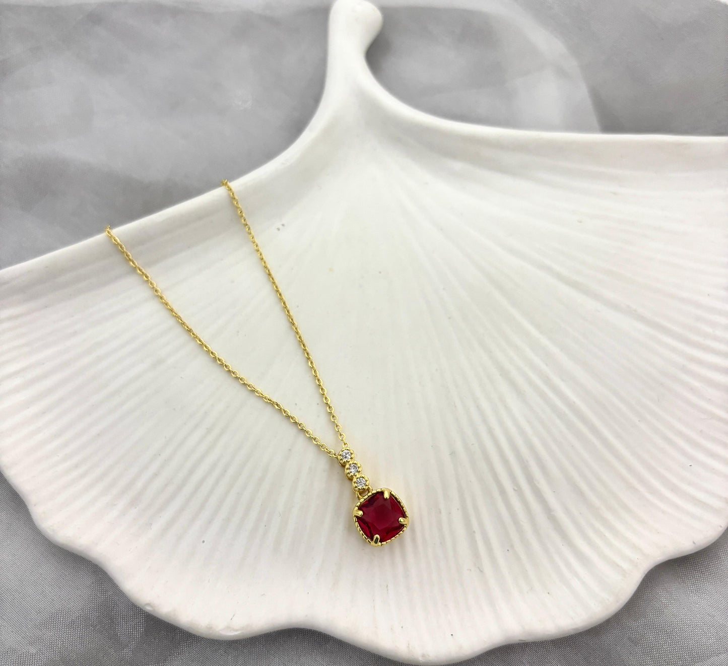 Square Stone Diamond Necklace (Anti Tarnish)