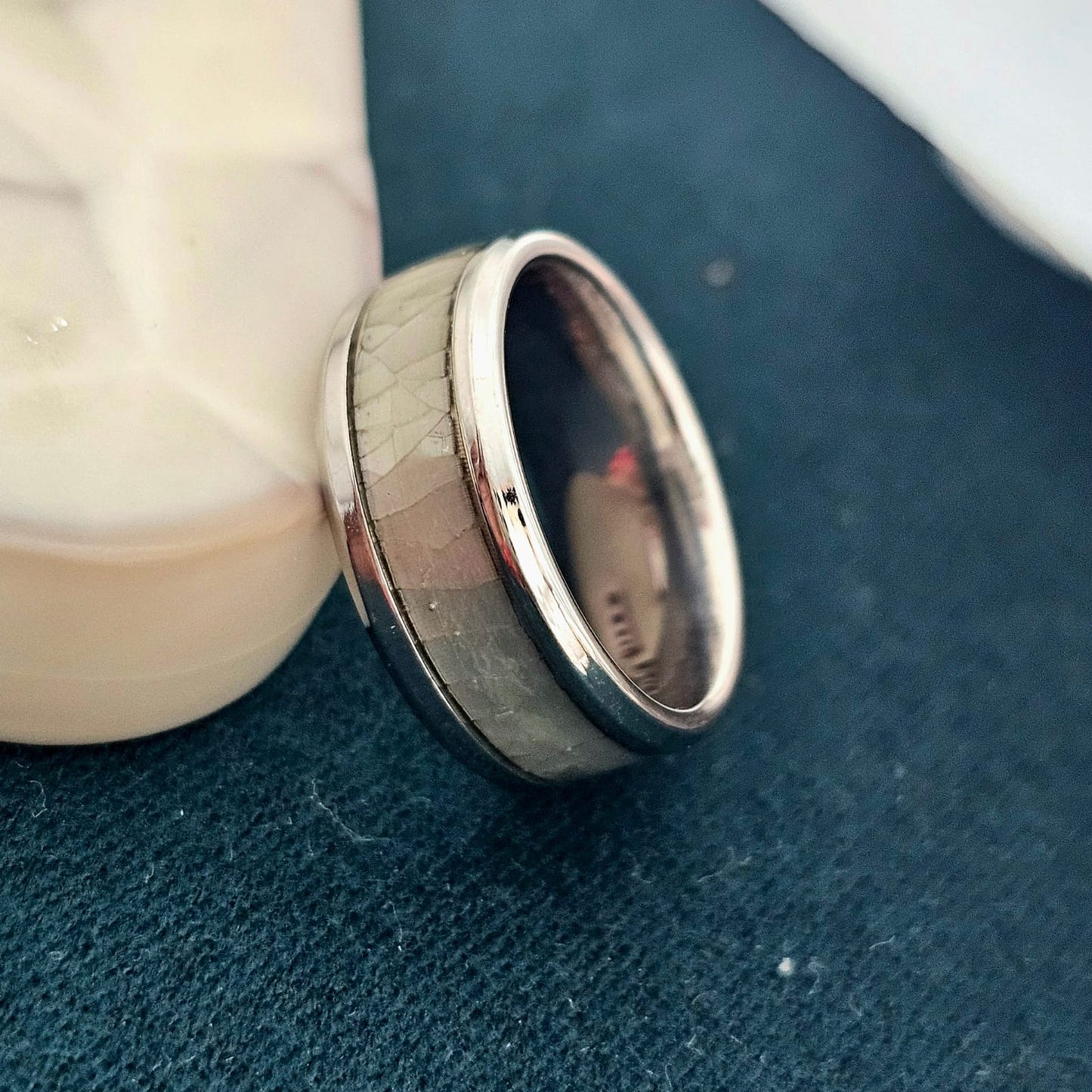 Men White Stripe Band Ring (Anti Tarnish)