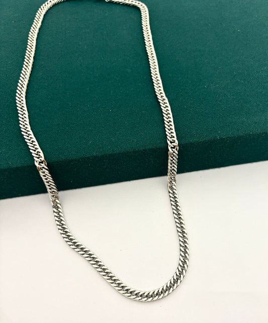 Criss Cross Silver Men Chain Necklace (Stainless Steel)