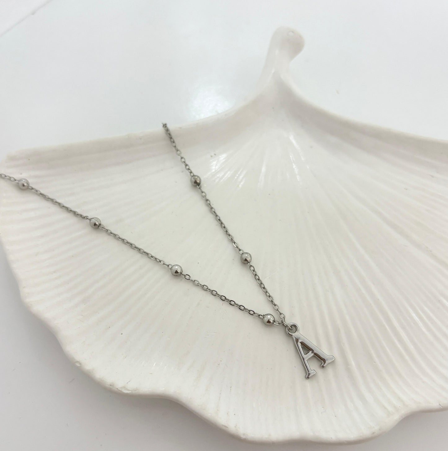 Silver Ball Chain Initial Women Necklace