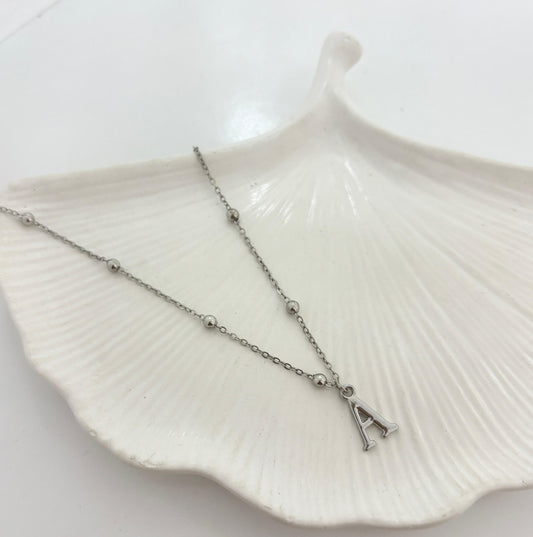 Silver Ball Chain Initial Women Necklace