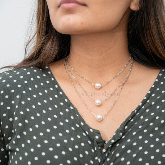 Pearl Chain Three Layered Women Necklace