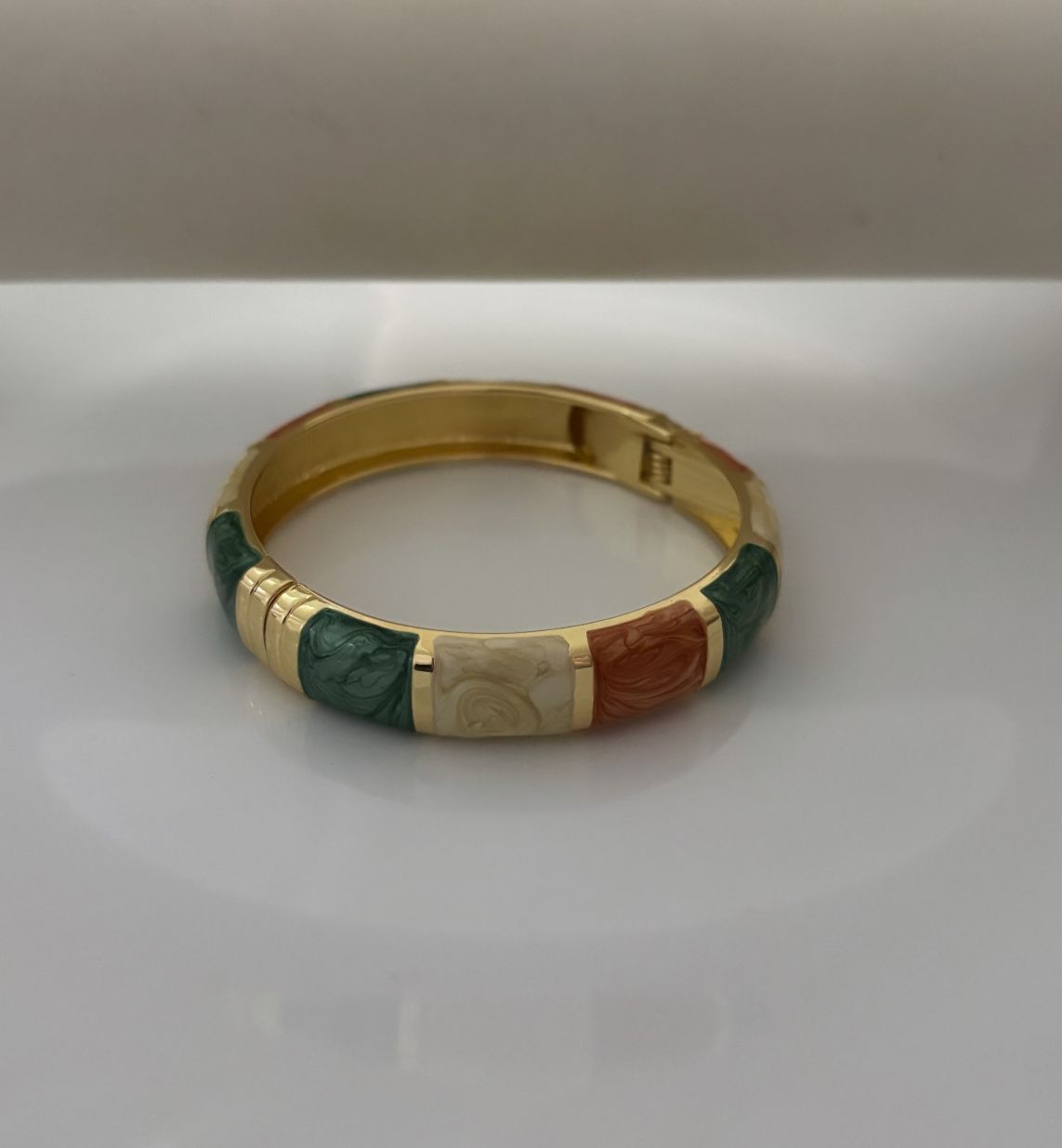 Beige Green White Enamel Kada Bracelet