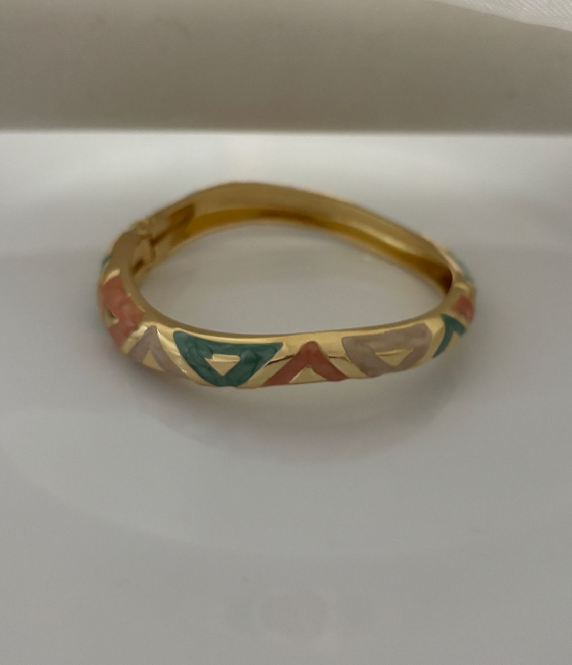 Beige Green White Enamel Kada Bracelet