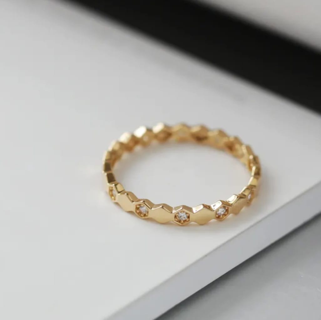 Hexagon Sparkle Anti Tarnish Ring