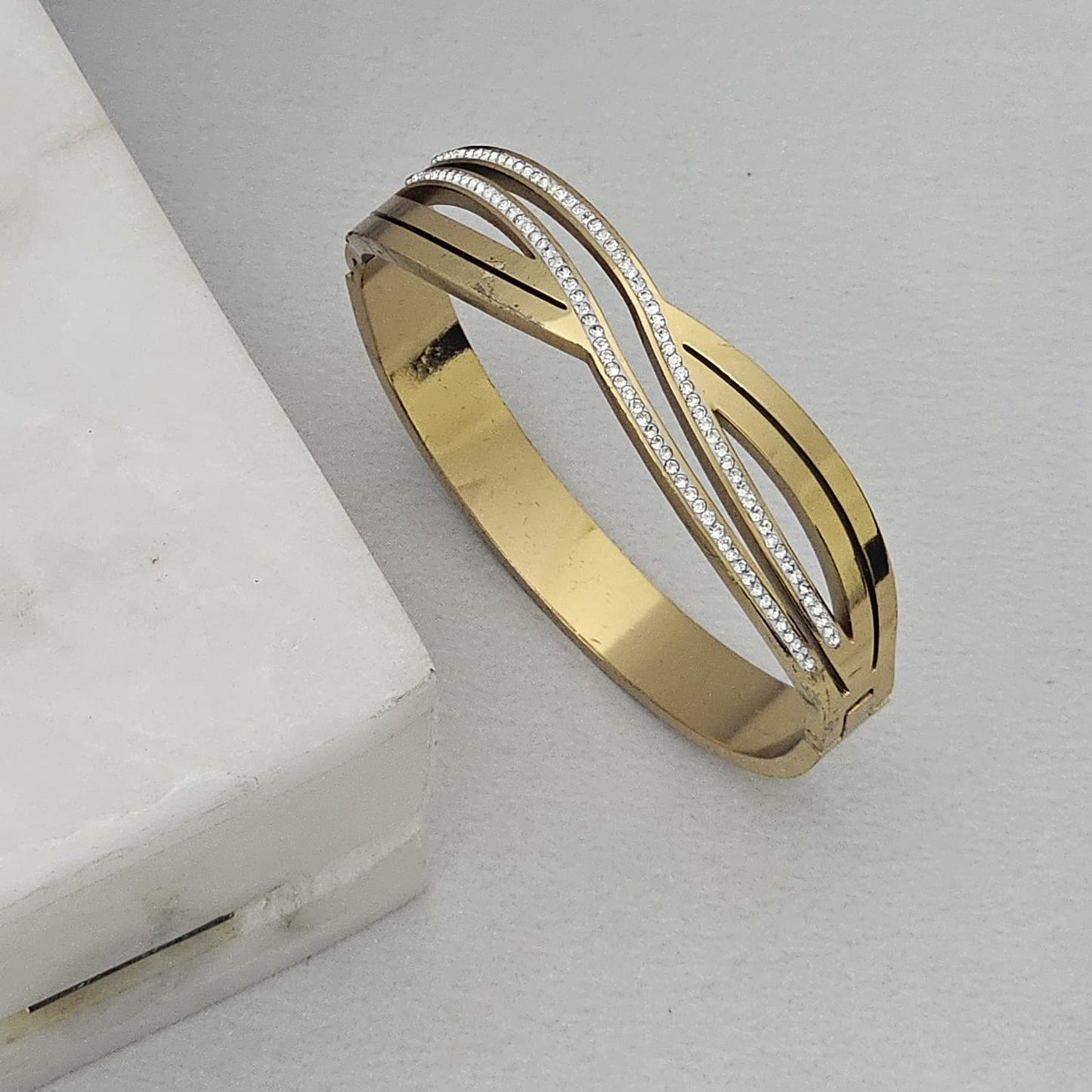 Golden Diamond Cross Kada Bracelet (Anti Tarnish) (Small Size)