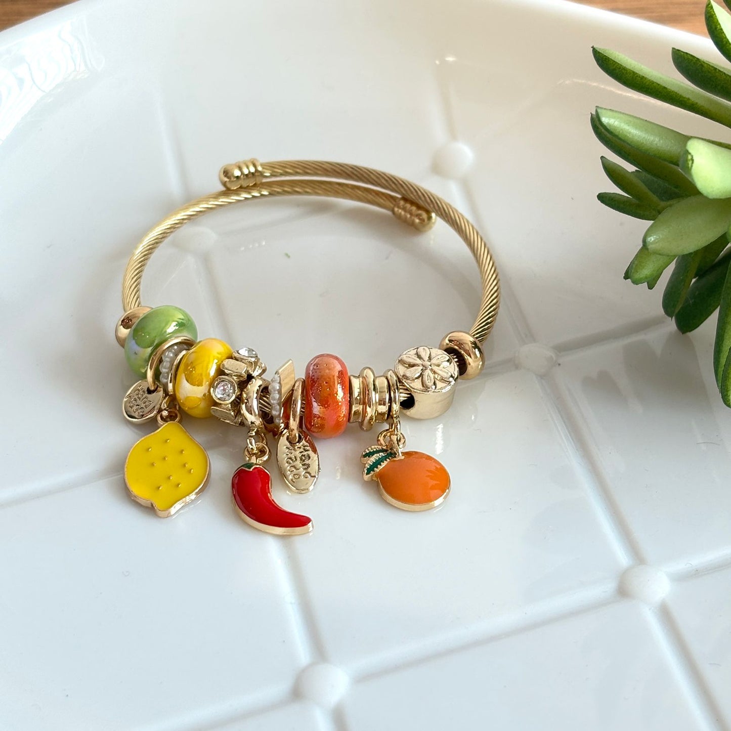 Women Golden Lemon Chilly Orange Pandora Charm Bracelet