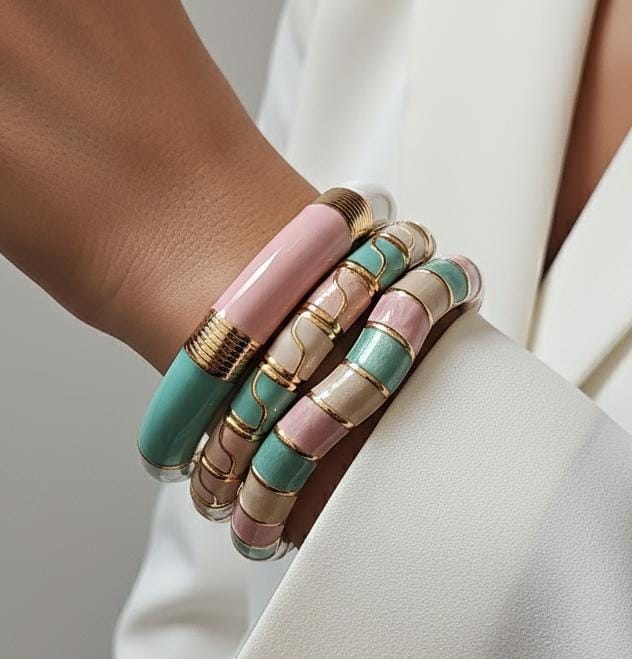 Women Pastel Enamel Kada Bracelet Stack (Set Of 3)