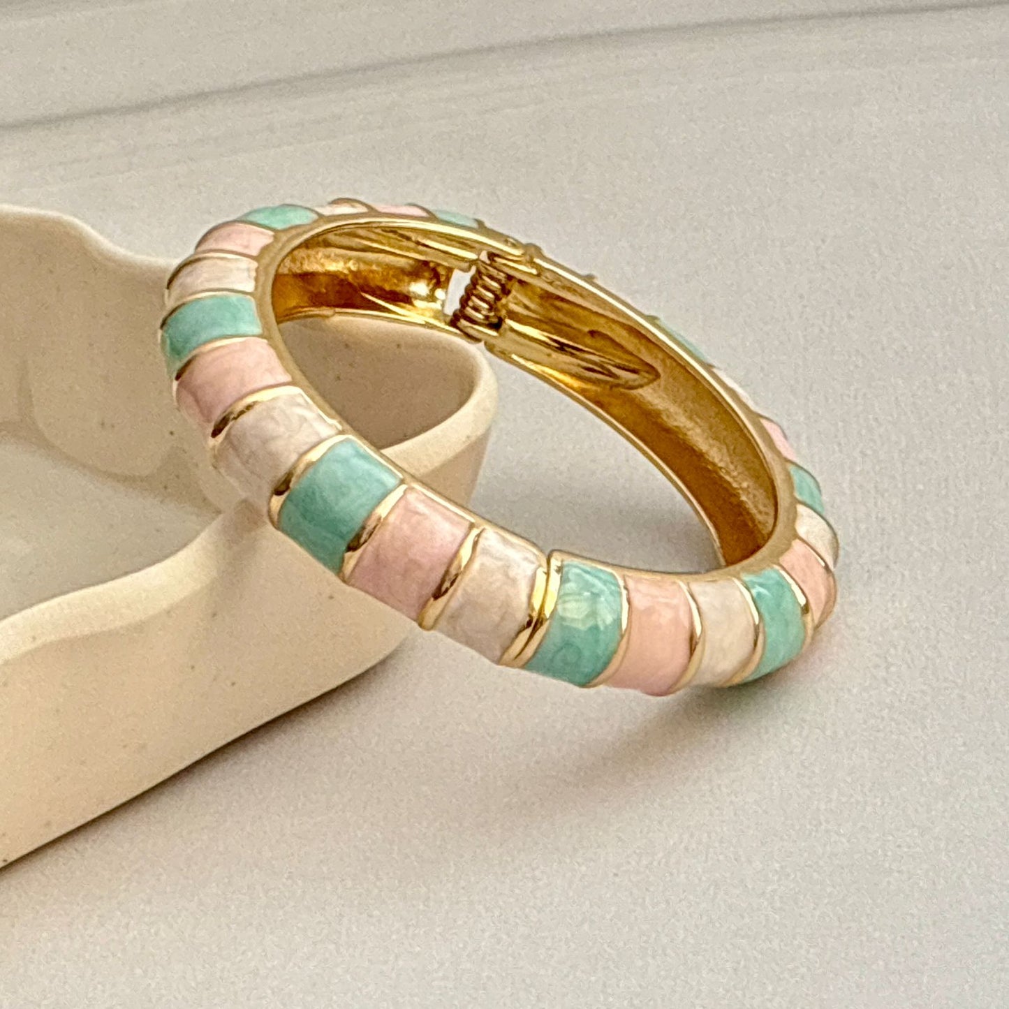 Women Cute Striped Pink Blue White Enamel Kada Bracelet