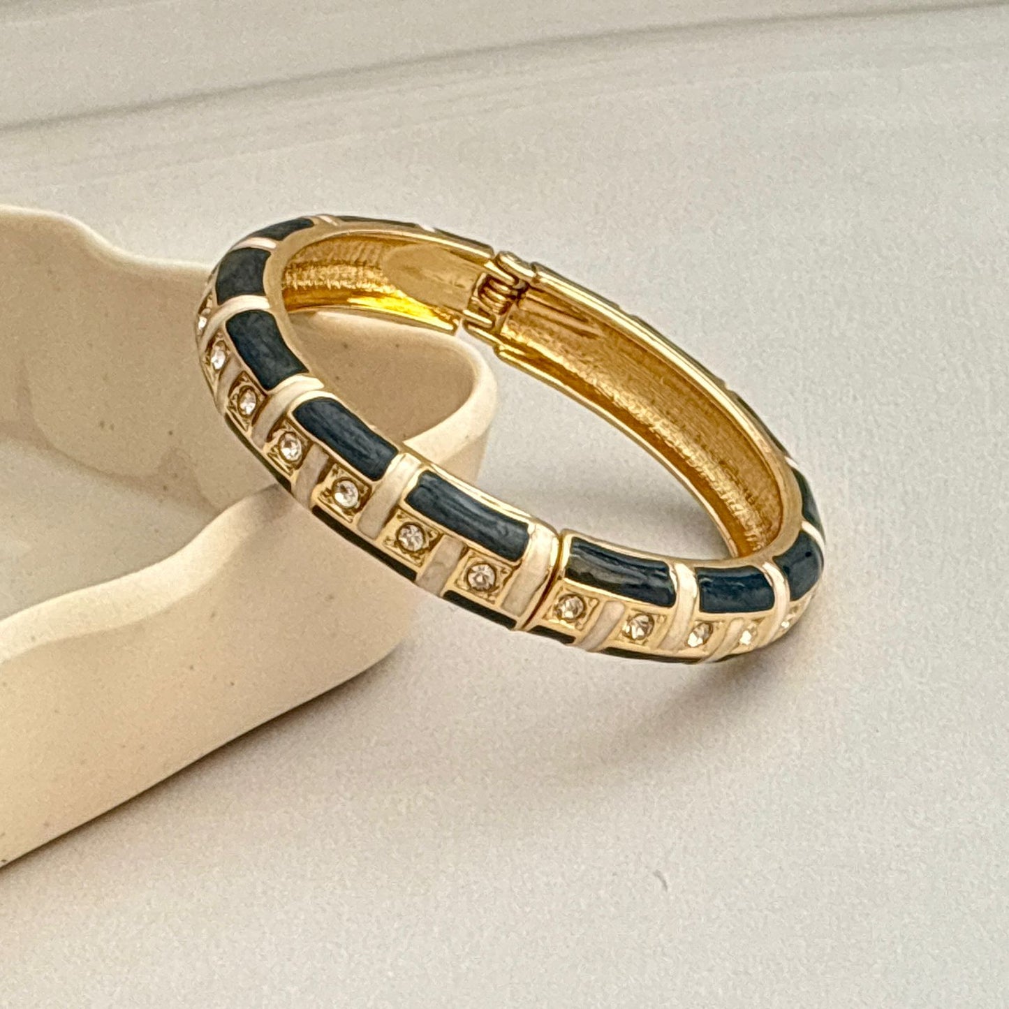 Women Diamond Black And White Enamel Kada Bracelet