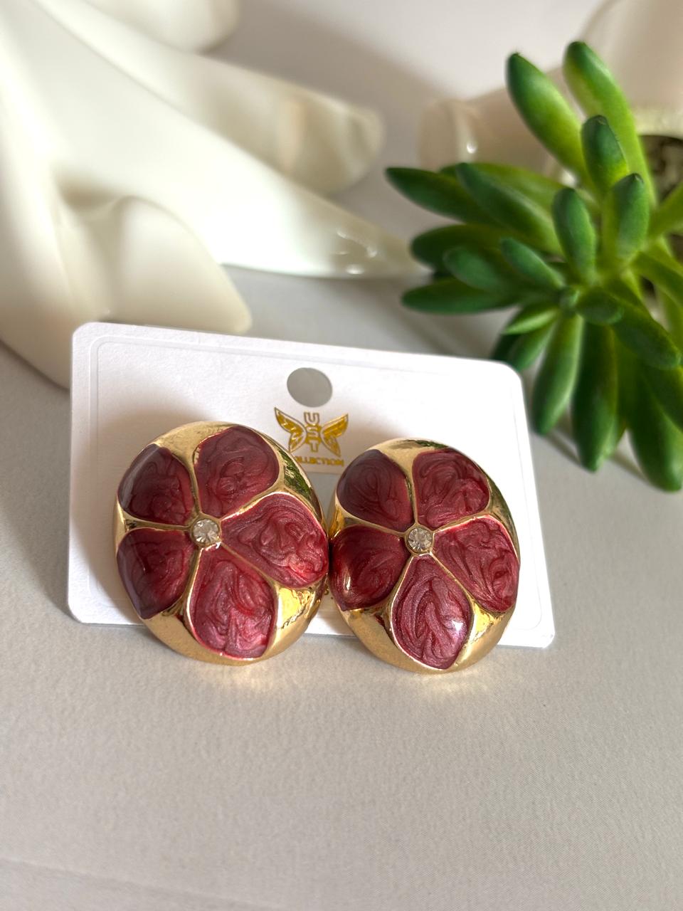 Women Enamel Embossed Flower Earring