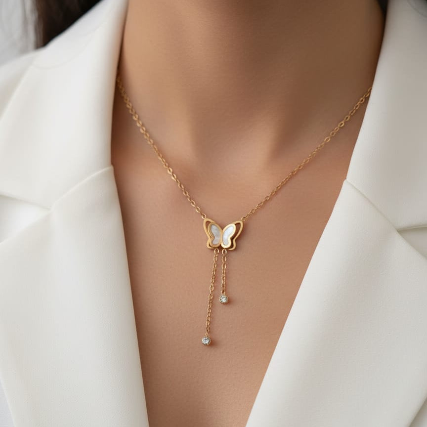 Women Butterfly Hanging Necklace (Anti Tarnish)