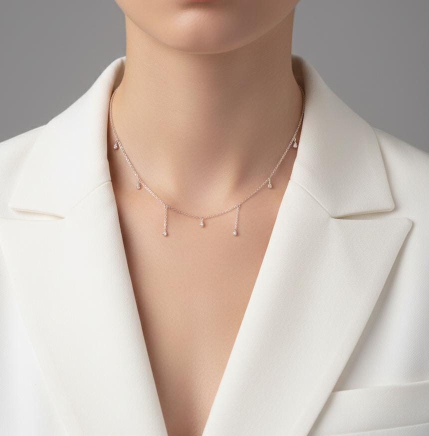 Women Silver Raindrop Layered Necklace (Anti Tarnish)