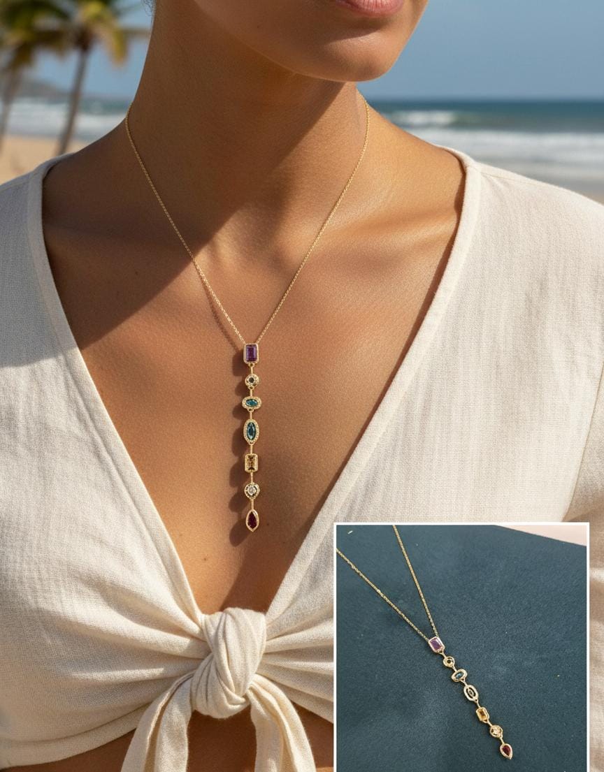 Women Stone Drop Layered Necklace (Anti Tarnish)