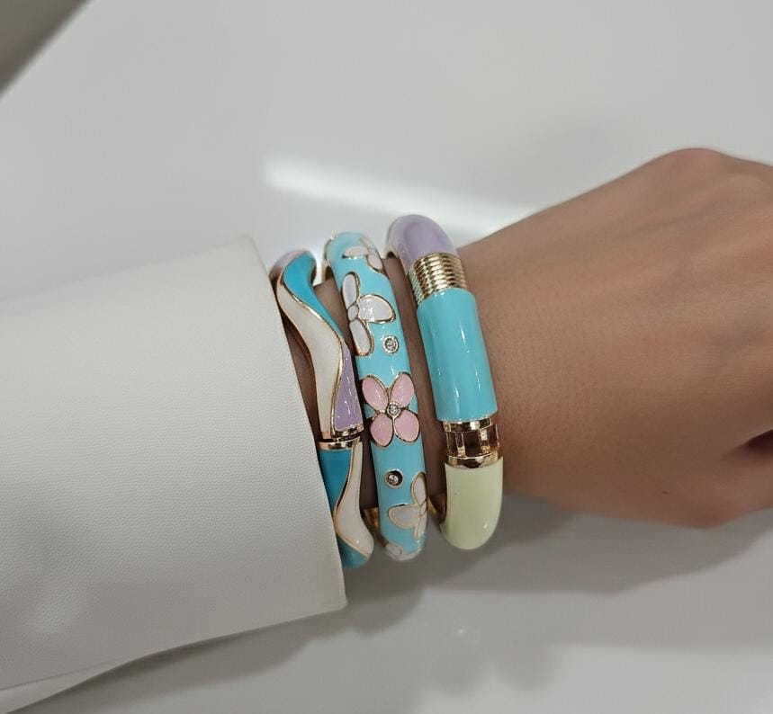 Women Elegant Pastel Enamel Kada Bracelet Stack (Set Of 3)
