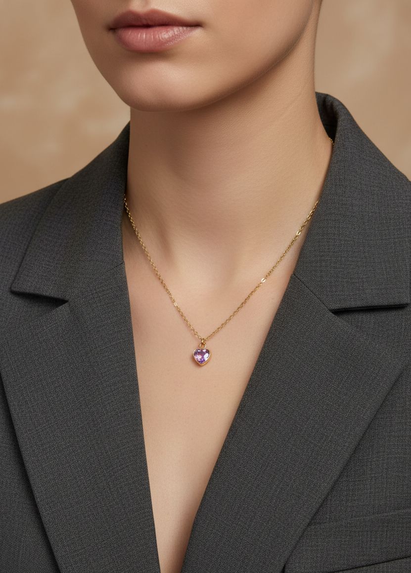 Women Golden Purple Heart Necklace(Anti-Tarnish)