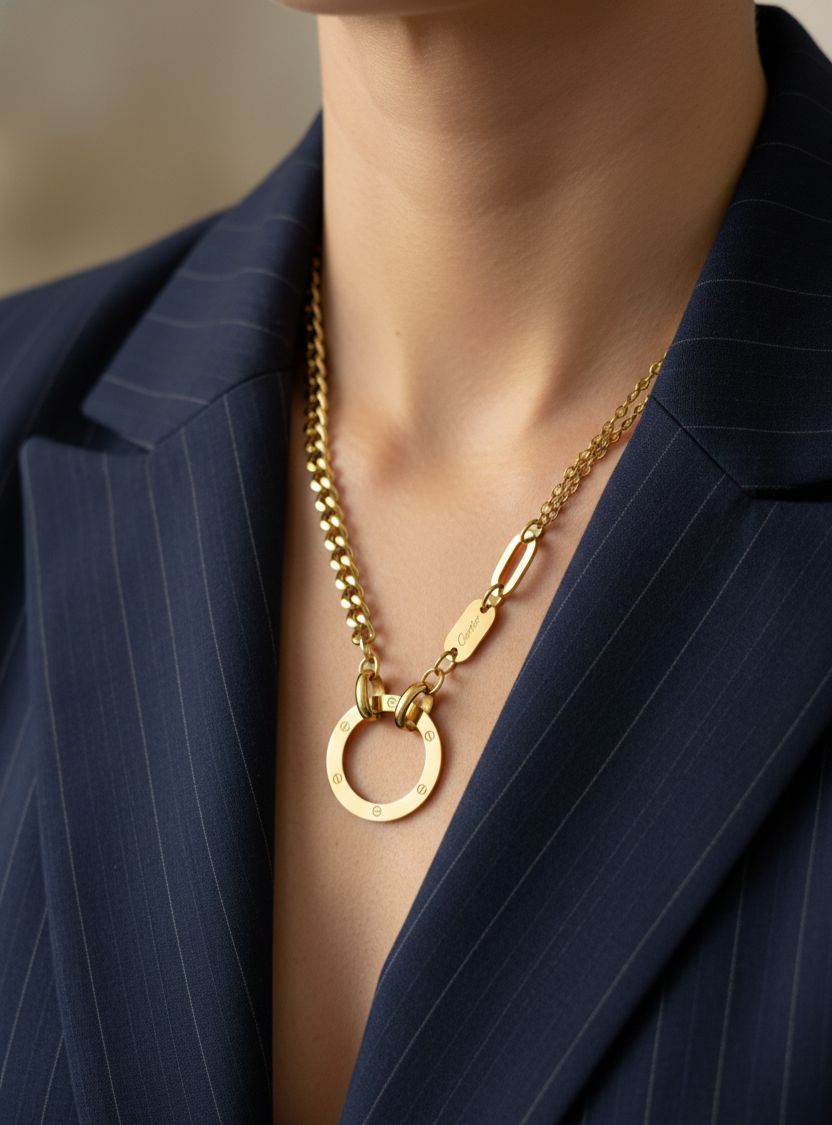 Golden Chunky Chain With Circle necklace(Anti Tarnish)