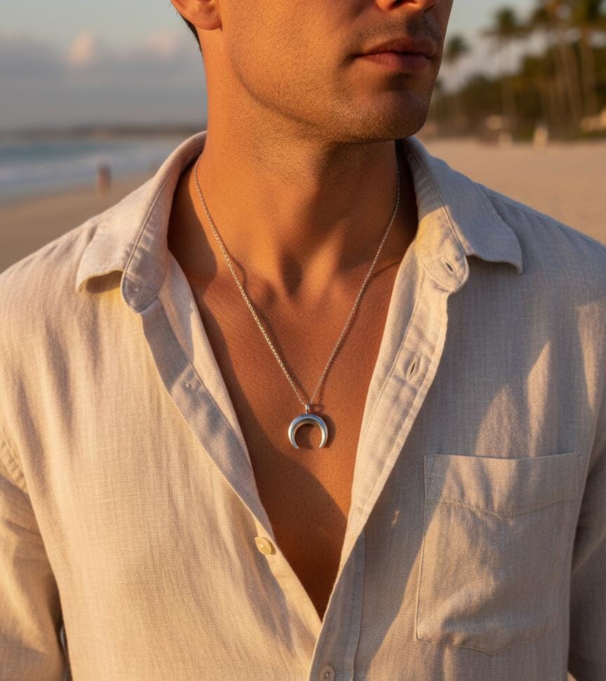 Men Big Moon Chain Necklace - Nimé By Shop Trendys