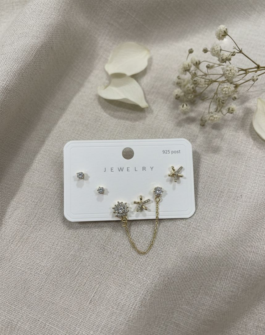 Women Flower Chain Earring (Set Of 3) - Nimé By Shop Trendys