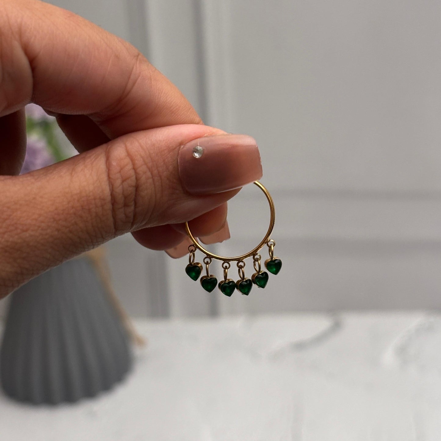 Heart Green Diamond Charm Adjustable Ring ( Anti Tarnish ) - Nimé By Shop Trendys