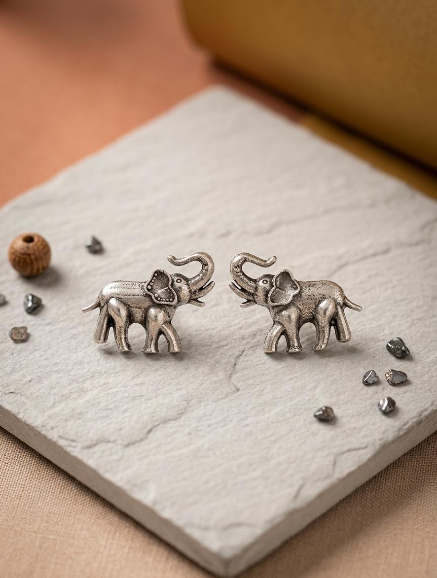 German Silver Vintage Elephant Stud Earring - Nimé By Shop Trendys