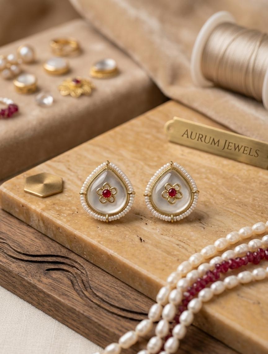 Sea Shell Stone Pearl Stud Earrings - Nimé By Shop Trendys