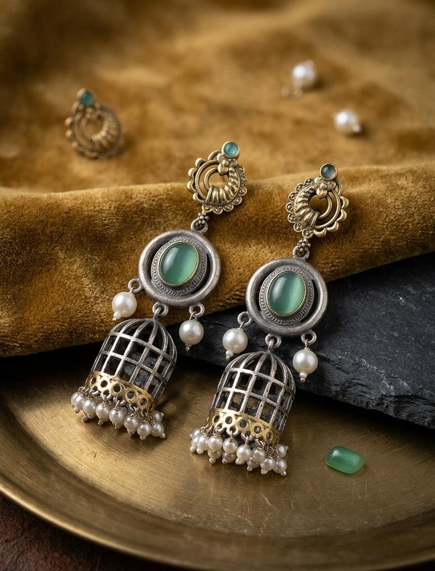 German Silver Green Nest Earrings - Nimé By Shop Trendys