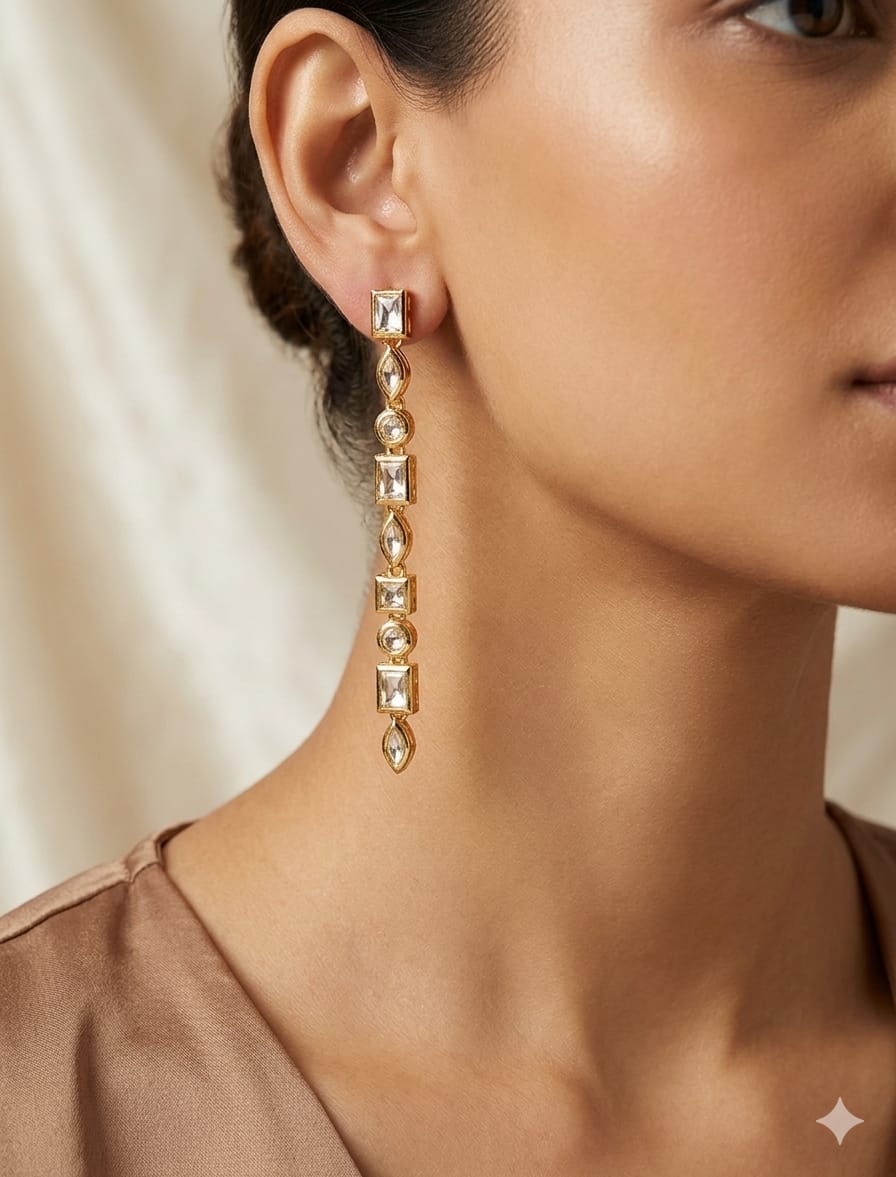 Women Golden Long Stone Earring - Nimé By Shop Trendys