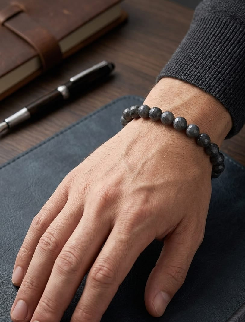 Men Charcoal Grey Beads Bracelet - Nimé By Shop Trendys
