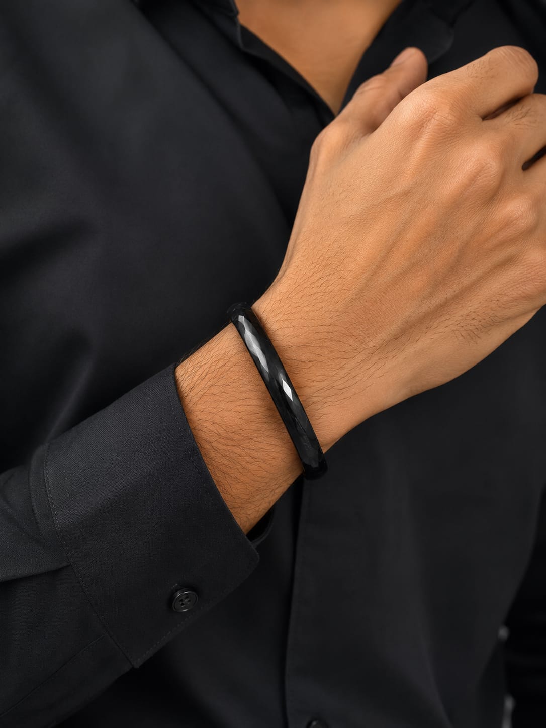 Men Matt Black Kada Bracelet (Anti Tarnish) - Nimé By Shop Trendys