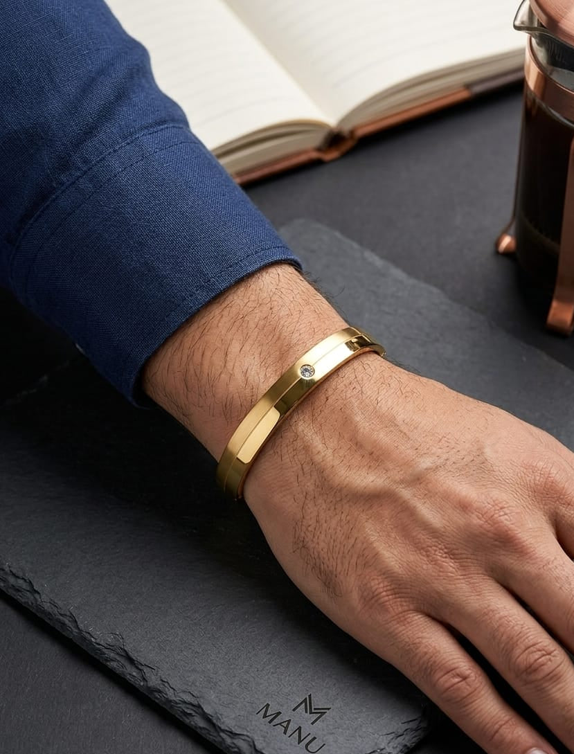 Men Golden Matt Shiny Diamond Kada Bracelet (Anti Tarnish) - Nimé By Shop Trendys