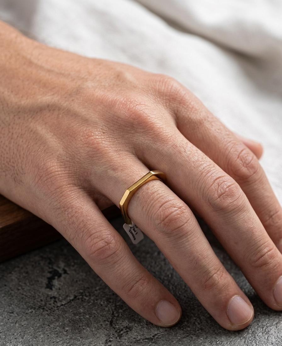 Men Golden Cube Band Ring