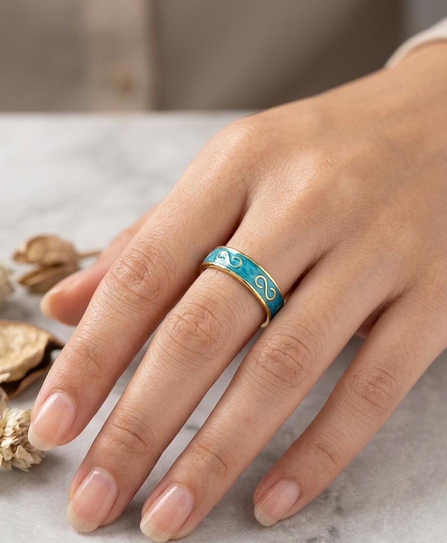 Women Infinity Blue Enamel Ring ( Adjustable )