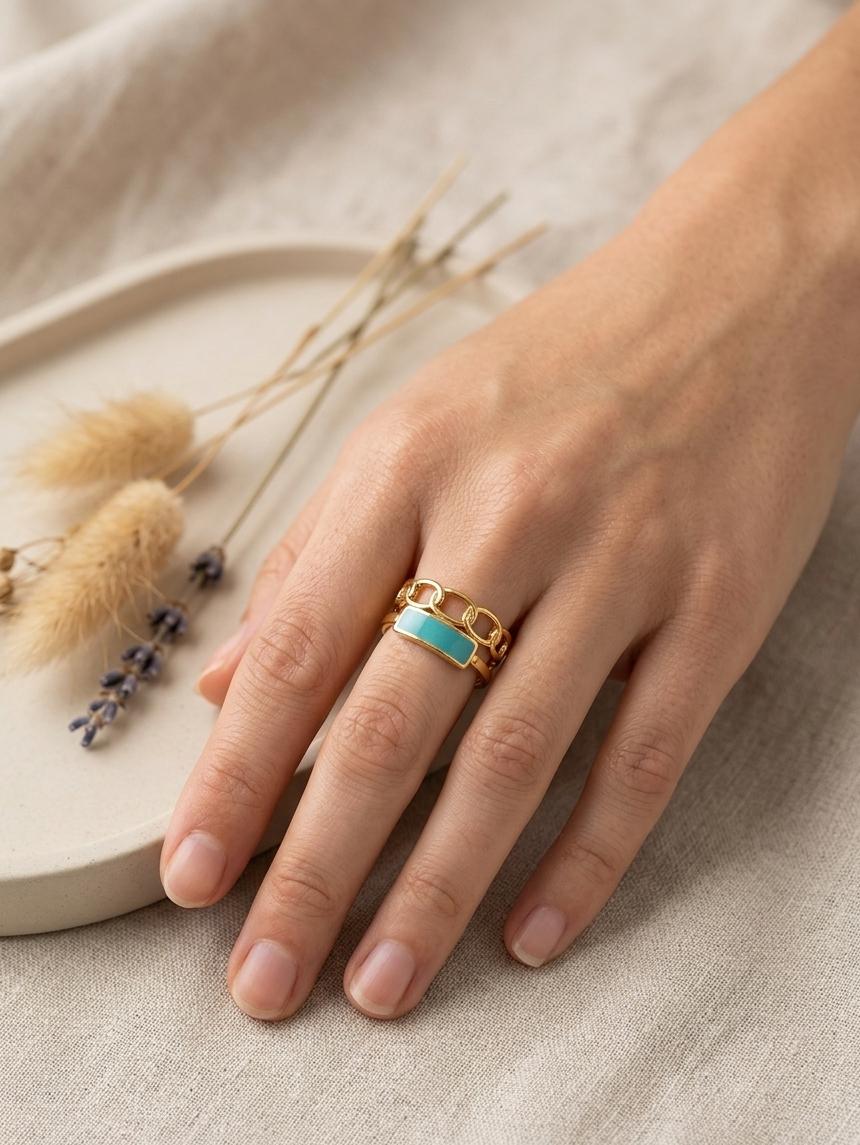 Woman Enamel Blue Layered Ring