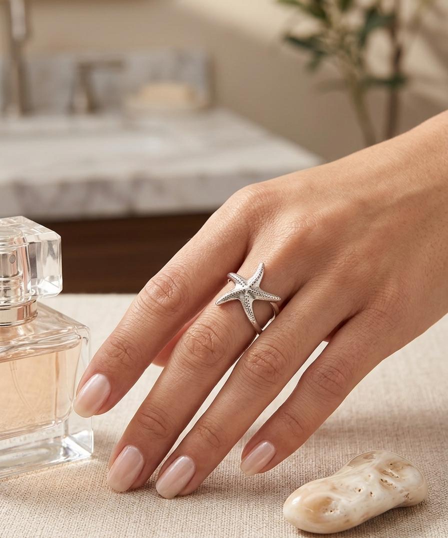 Women Silver Star Ring (Adjustable)
