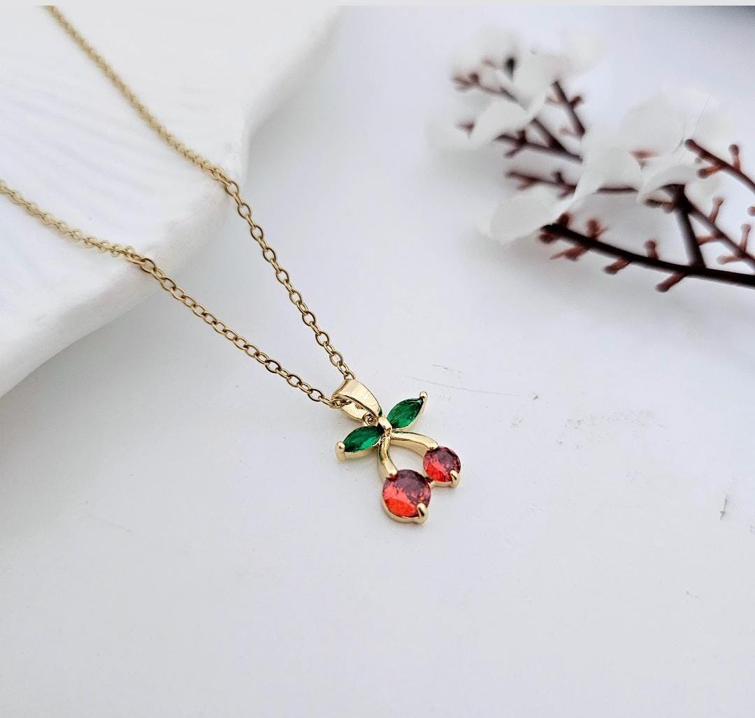 Women Crystal Cherry Charm Necklace (Anti Tarnish)