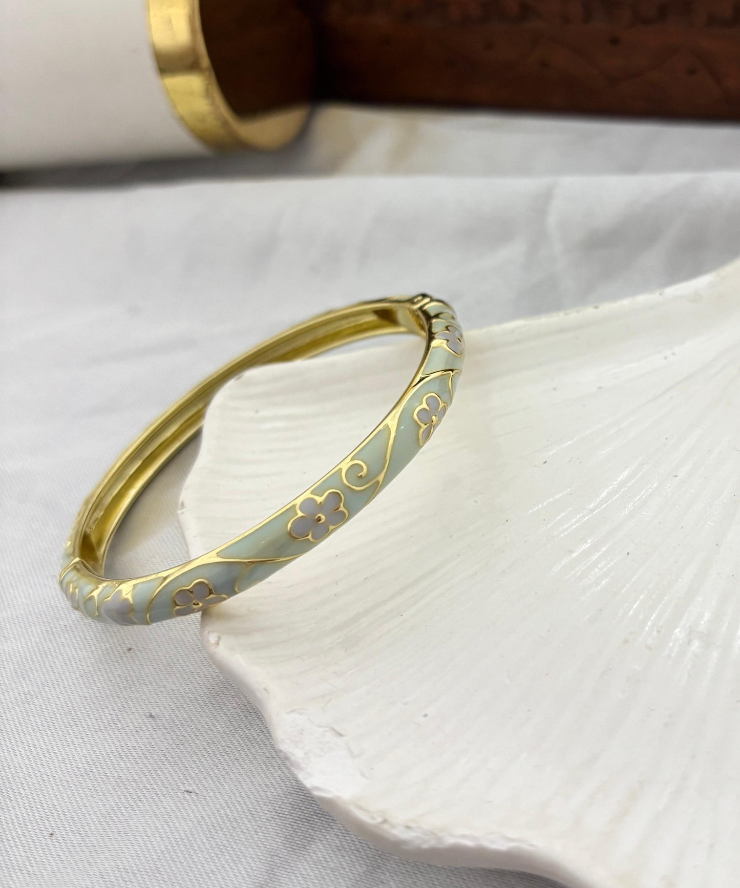 Women Anti Tarnish Enamel Floral Openable Kada Bracelet