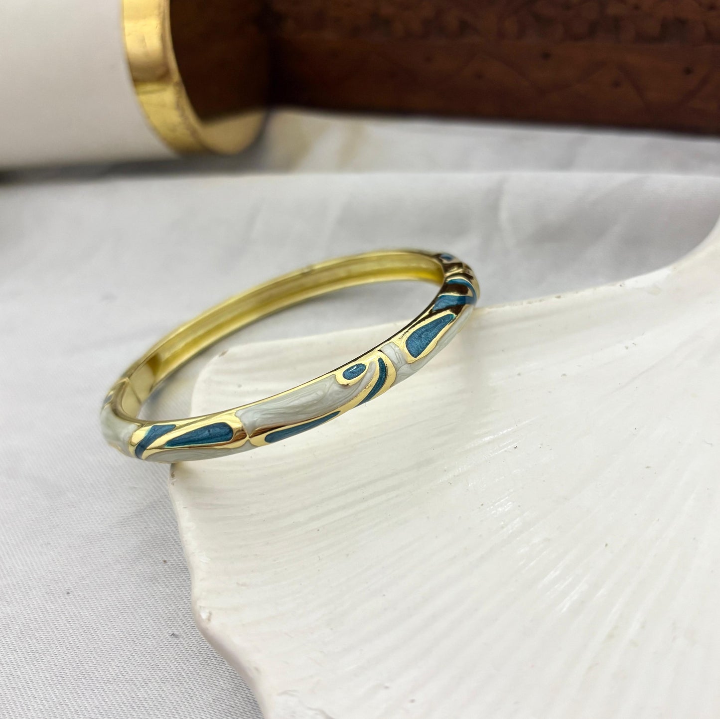 Women Anti Tarnish Enamel Floral Openable Kada Bracelet