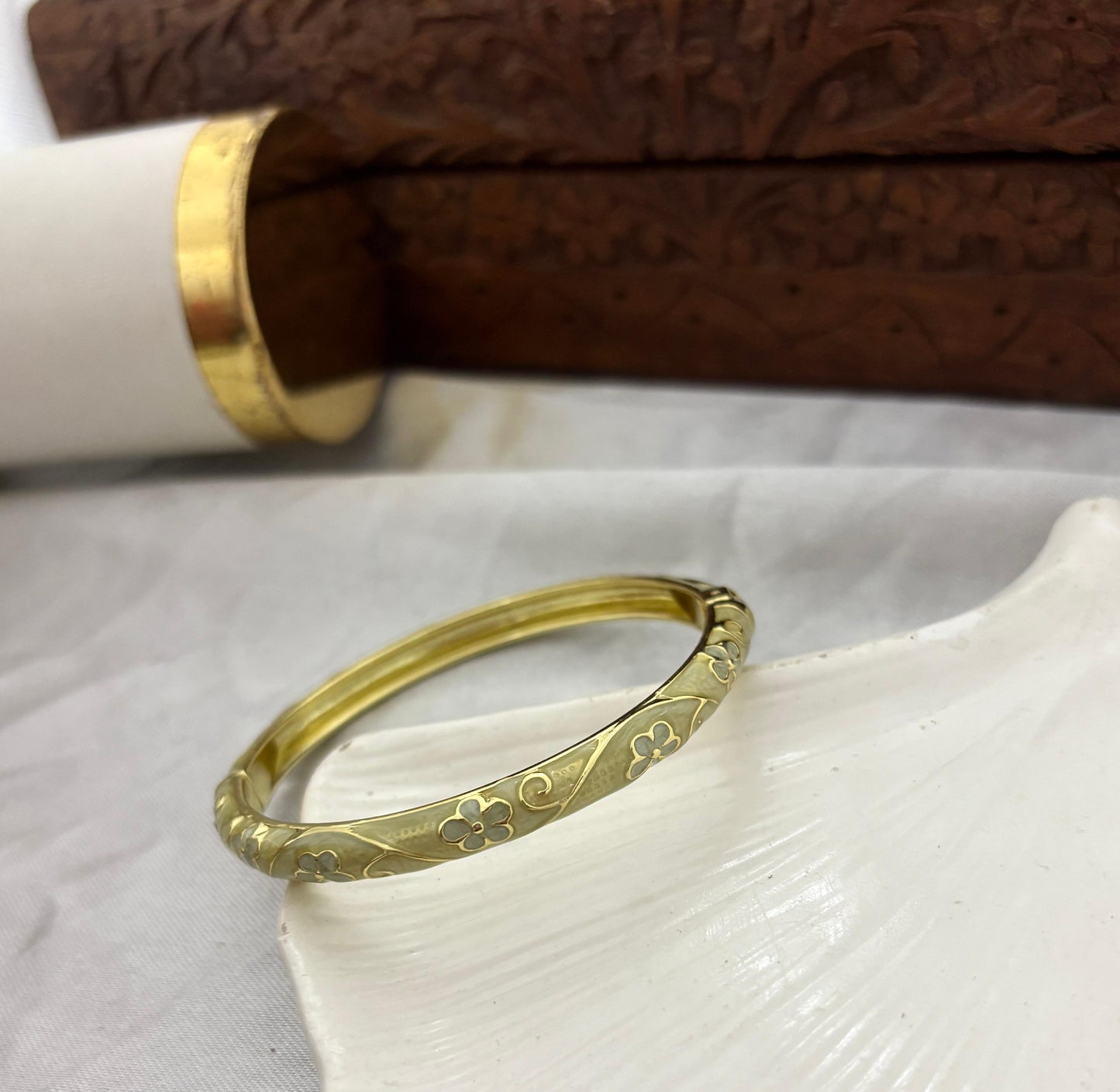 Women Anti Tarnish Enamel Floral Openable Kada Bracelet