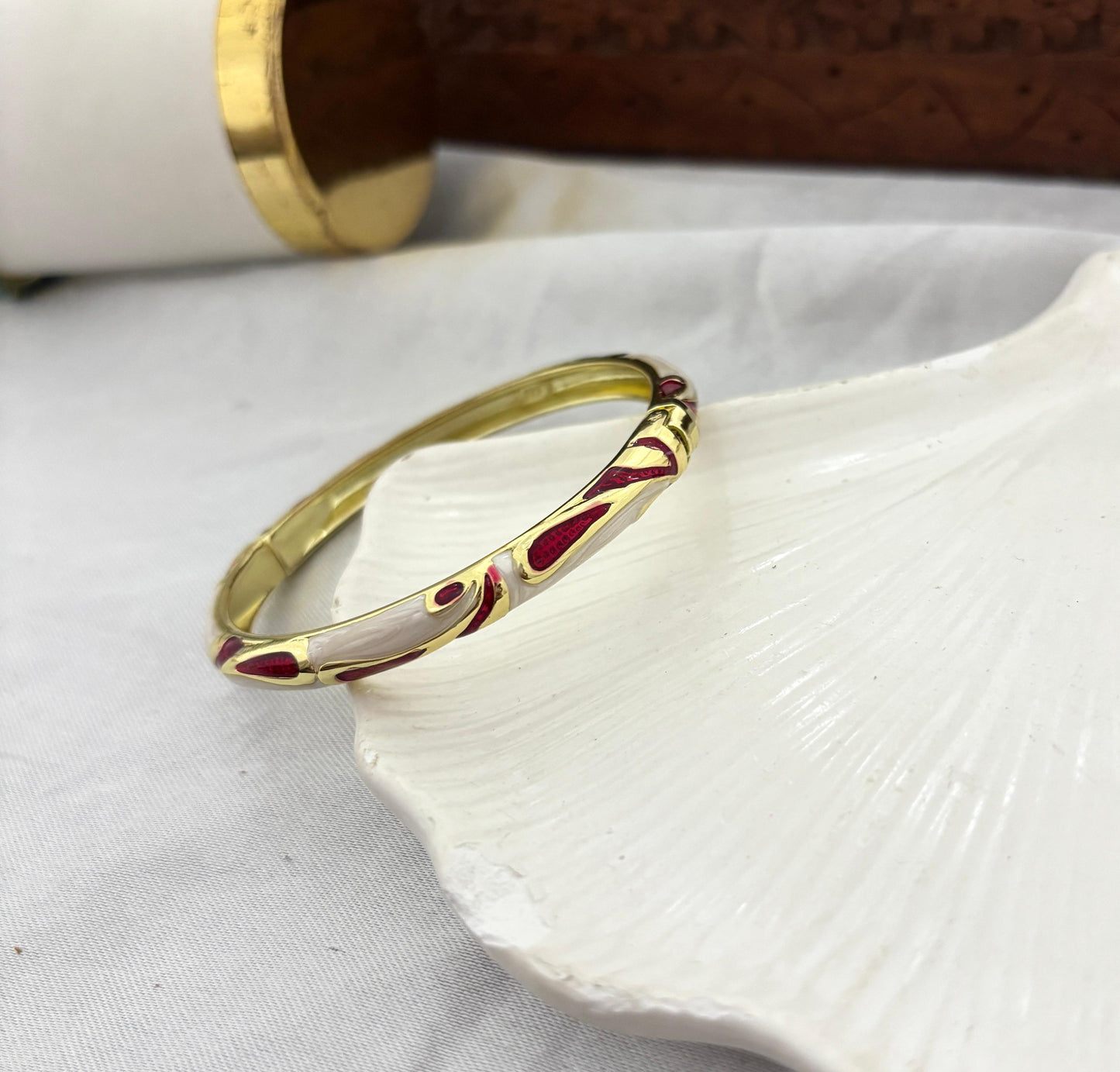 Women Anti Tarnish Enamel Floral Openable Kada Bracelet