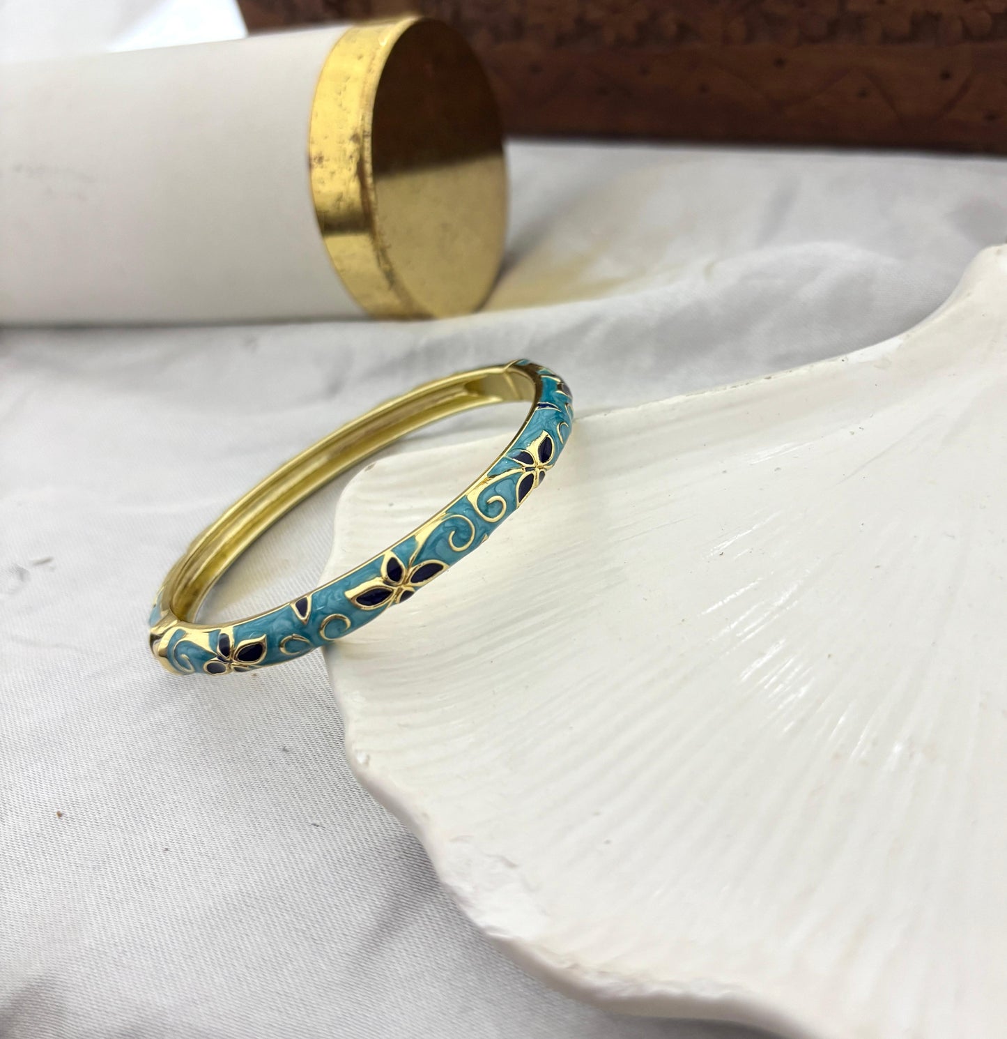 Women Anti Tarnish Enamel Floral Openable Kada Bracelet